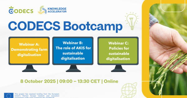 CODECS Knowledge Accelerator Bootcamp 8. listopada 2025. – procjena doprinosa digitalne poljoprivrede ambicijama održivosti – prijavite se za sudjelovanje na online radionici